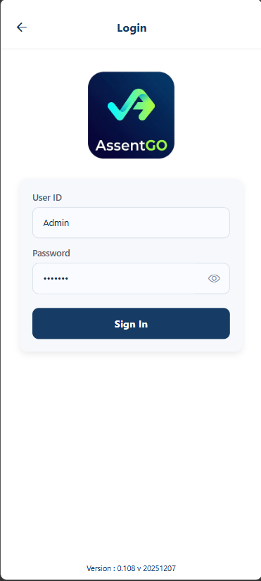 Login screen