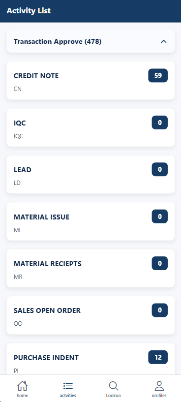 Activity List expanded with document types